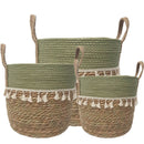 Trish V - shape Basket With Tassels - Natural / Olive Luxury Co