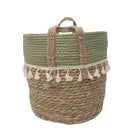 Trish V - shape Basket With Tassels - Natural / Olive Luxury Co