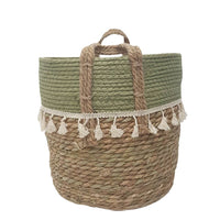 Trish V - shape Basket With Tassels - Natural / Olive Luxury Co