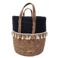 Trish V - Shape Basket with Tassels - Natural/Black Luxury Co