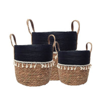 Trish V - Shape Basket with Tassels - Natural/Black Luxury Co