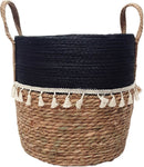 Trish V - Shape Basket with Tassels - Natural/Black Luxury Co