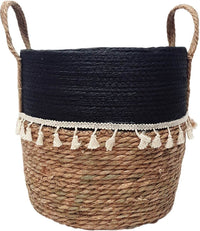 Trish V - Shape Basket with Tassels - Natural/Black Luxury Co