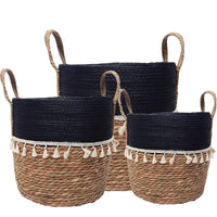 Trish V - Shape Basket with Tassels - Natural/Black Luxury Co