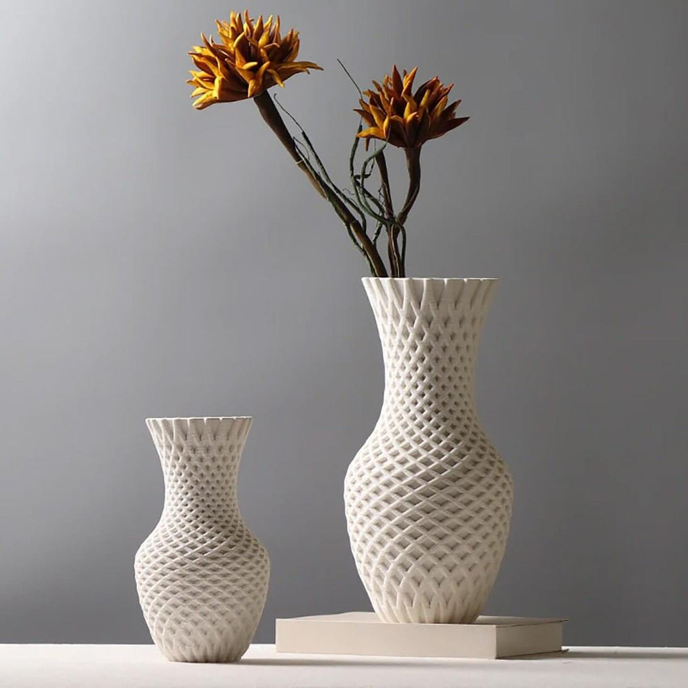 Unique 3D White Ceramic Vase | Decorative Flower Vase