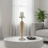 Atlas Candle Holder Small Aluminium & Wood Candle Stick Holder