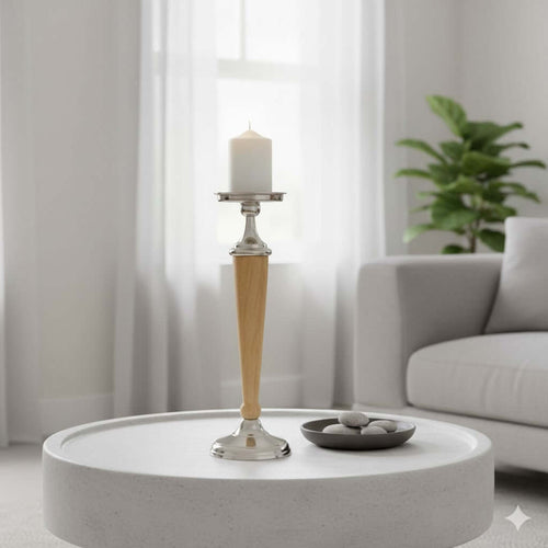 Atlas Modern Wood & Aluminium Candle Stick