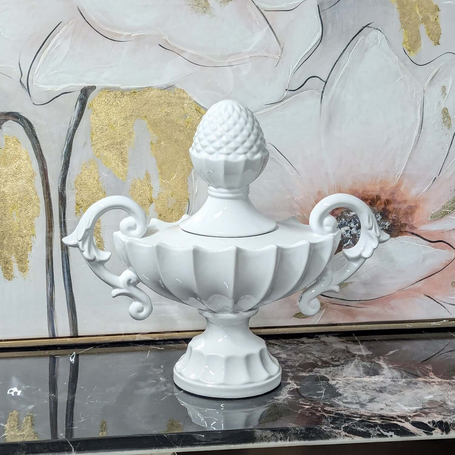Decorative Lidded Urn Nera White Gloss Decorative Lidded Urn