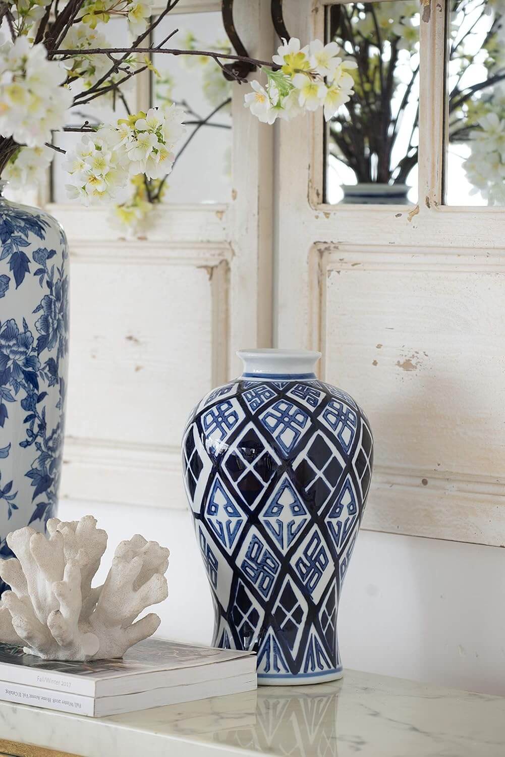Valora Ceramic Vase Blue/White Large Luxury Co