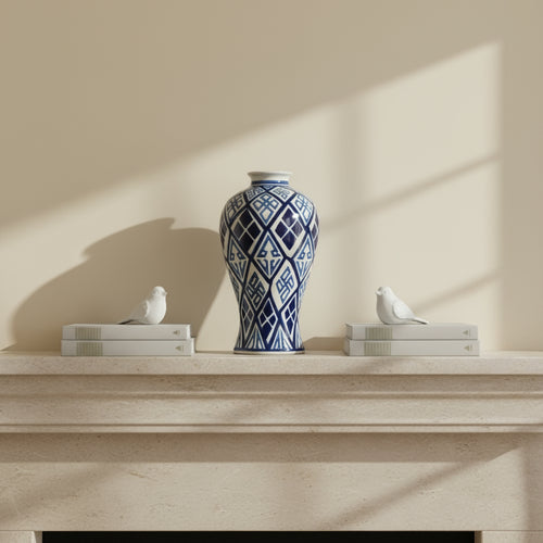 Valora Large Blue and White Ceramic Vase – Decorative, 42cmShop the Valora Large Blue and White Ceramic Vase. A stunning 42cm statement piece that blends classic charm with modern flair.