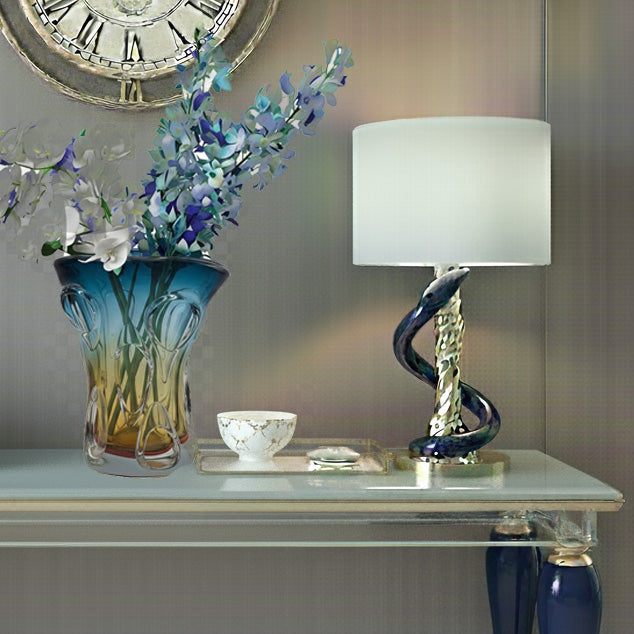 Boho Glass Vase Hand Blown – 27cm Blue & Yellow Murano Art Style