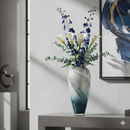 Tall Marble Glass Vase Green Blue Gold 38cm