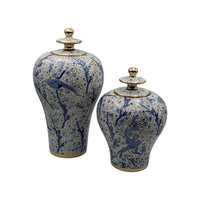 Vintage Blue Ginger Jar Set Hand-Painted Floral