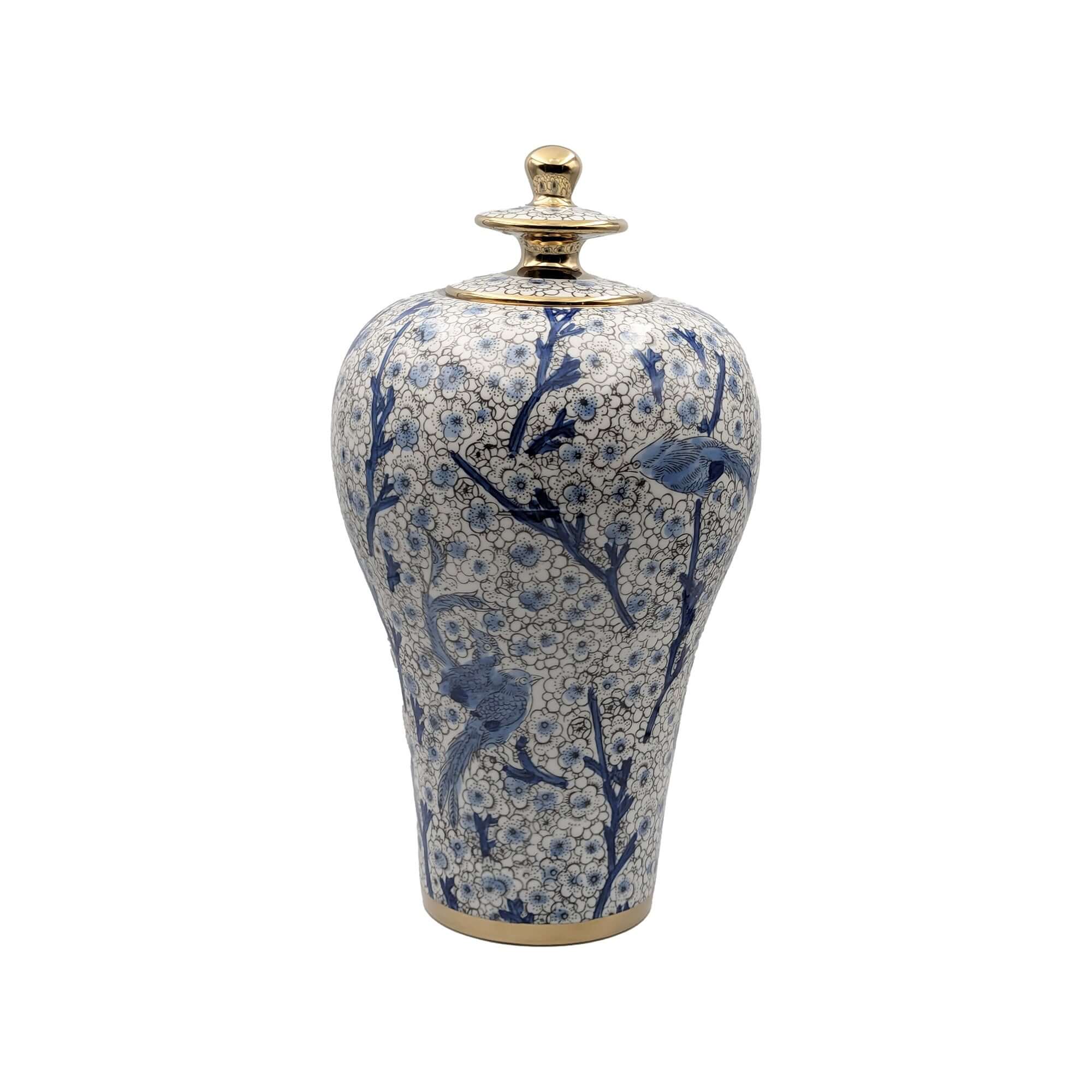 Vintage Blue Bird Ginger Jar | Hand-Painted Ceramic Decor