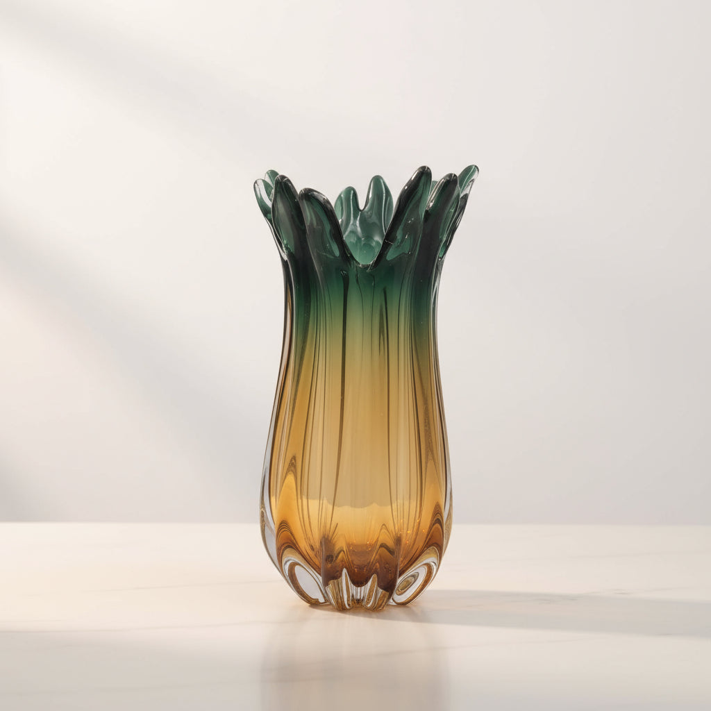 Vintage Murano Glass Vase – 33cm Charcoal & Yellow ArtLuxury Covases