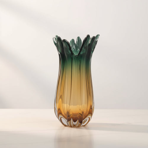 Vintage Murano Glass Vase – 33cm Charcoal & Yellow ArtLuxury Covases