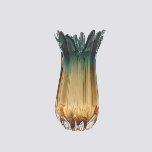 Vintage Murano Glass Vase – 33cm Charcoal & Yellow ArtLuxury Covases