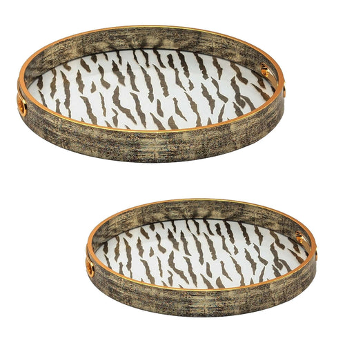 Vintage Round Serving Tray With Handles Set 2 Trays Luxury Co