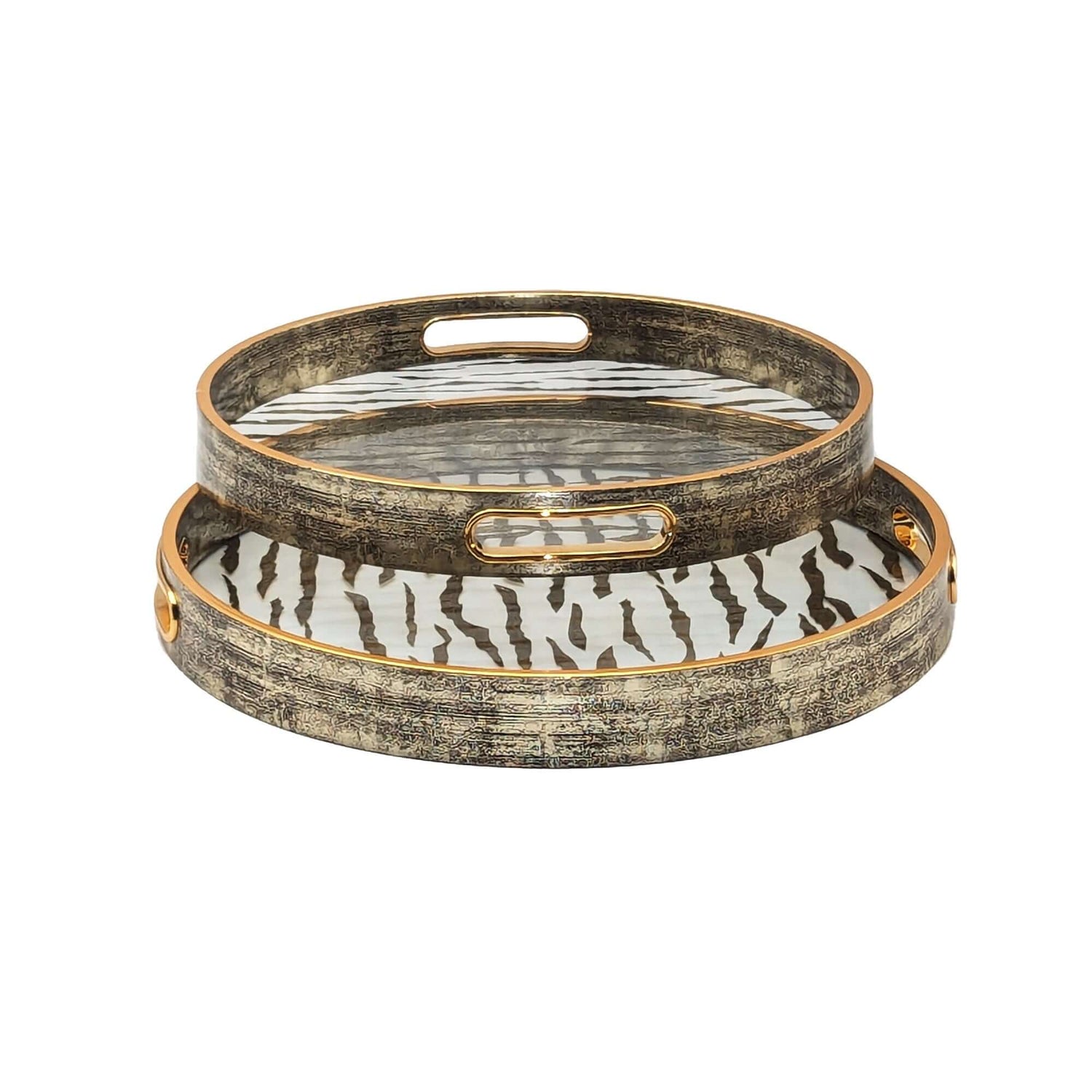 Champagne Gold Glass & Wood Tray Set