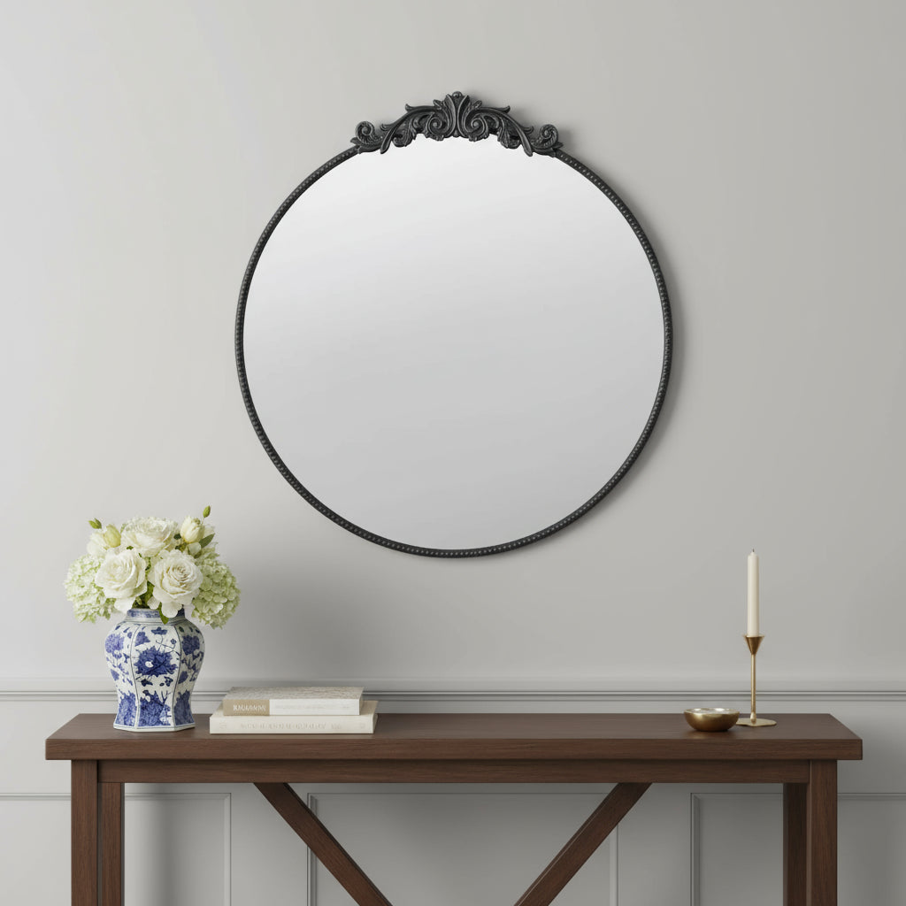 Luxury Vintage Wall Mirror Round Black Frame 60cm