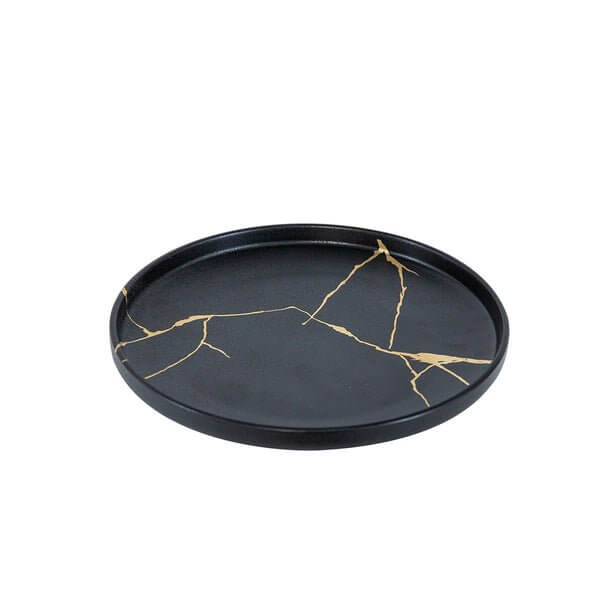 Wabi - Sabi Large Ceramic Round Plate Black/Gold Luxury Co