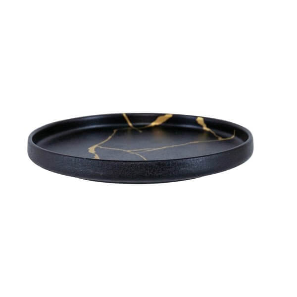 Wabi - Sabi Large Ceramic Round Plate Black/Gold Luxury Co