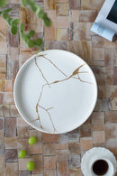 Wabi - Sabi Large Ceramic Round Plate White/Gold Luxury Co