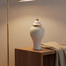 Handcrafted Vintage Gold White Ceramic Jar