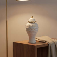 Handcrafted Vintage Gold White Ceramic Jar