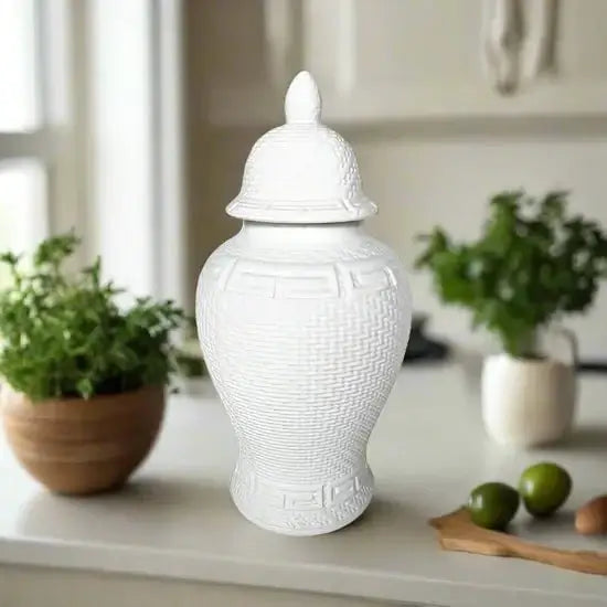 White Zen Style Temple Jar - Ceramic Minimalist Decor