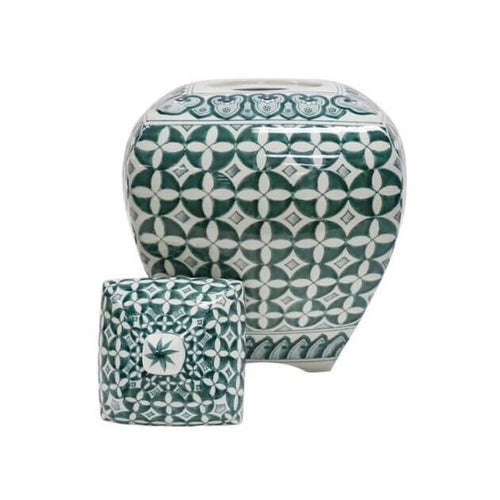 Zara Hunter Green White Ceramic Temple Jar