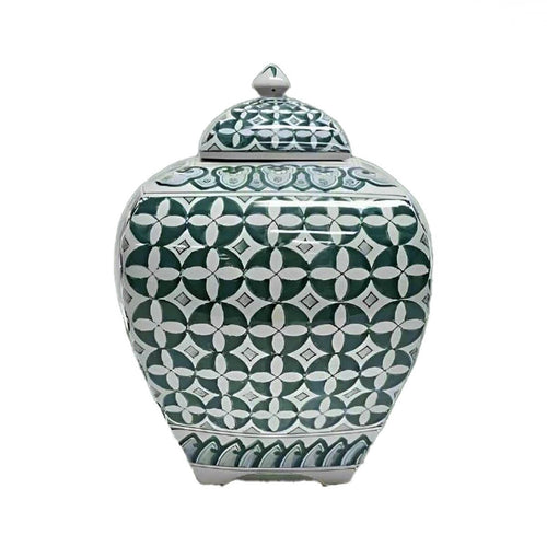 Zara Hunter Green White Ceramic Temple Jar