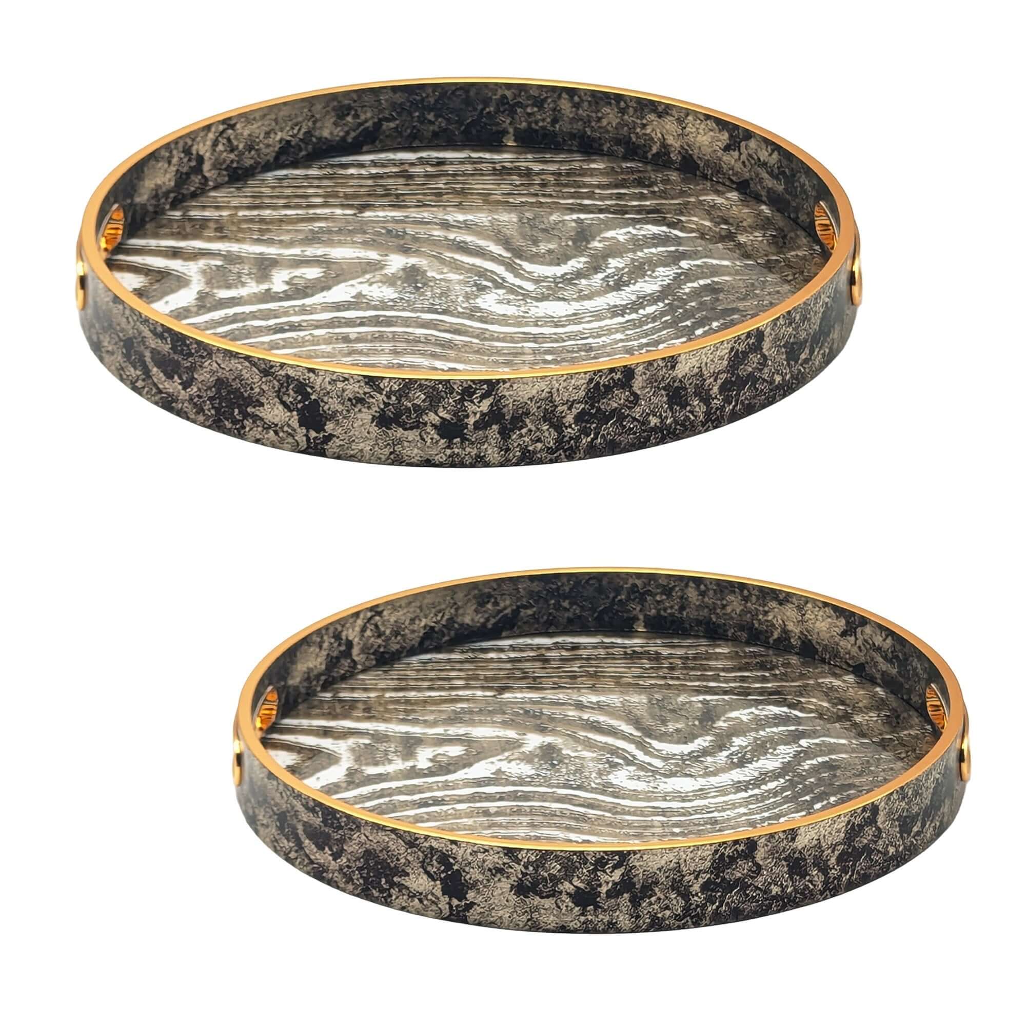 Zebra Glass Serving Trays Round Tray Set with Wood Handles