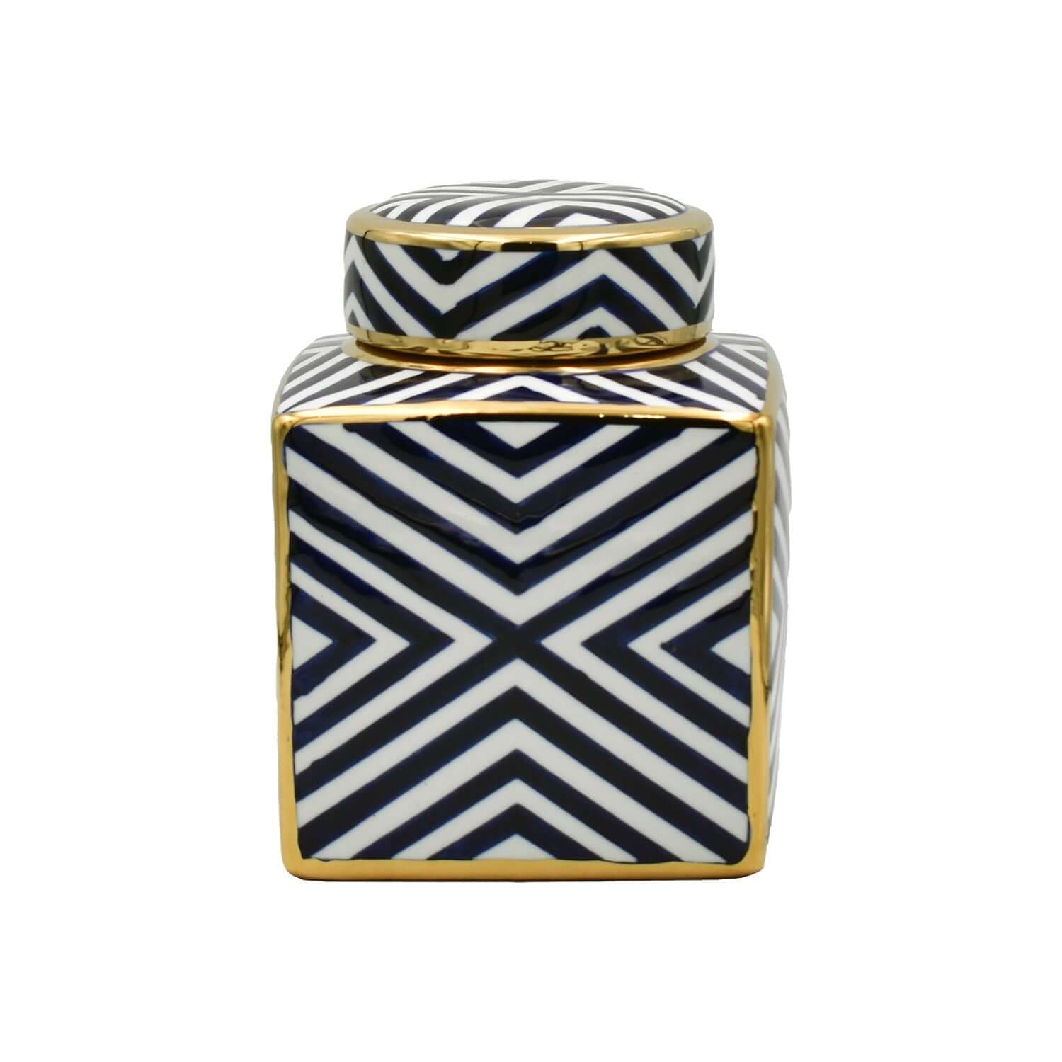 Zebra Square Jar: Navy, White & Gold