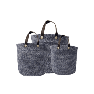 Martha Cotton Woven Laundry Basket With Leather handles